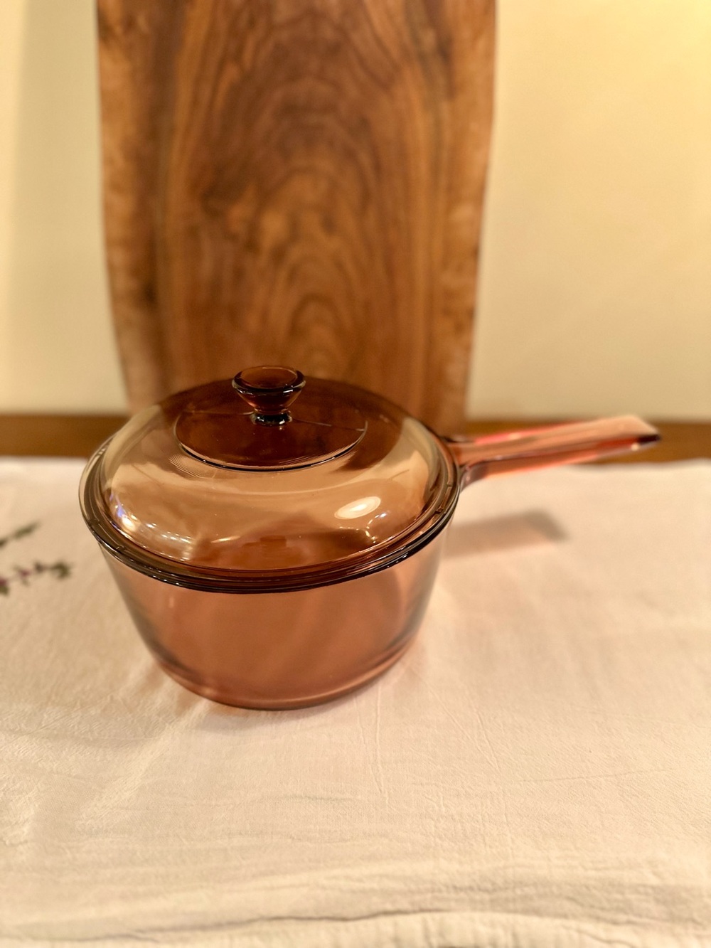 Vintage Corning Vision Ware 1.5L Amber Glass Pot Sauce Pan With Lid Made In USA